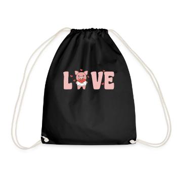 Cochon pour la Saint-Valentin Animaux mignons avec des cœurs - Sac de sport léger - noir - Devant