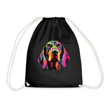 Watercolor Colorful Black And Tan Coonhound - Drawstring Bag - black - Front