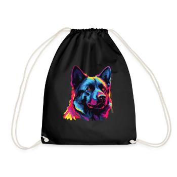Watercolor Colorful Norwegian Elkhound - Drawstring Bag - black - Front