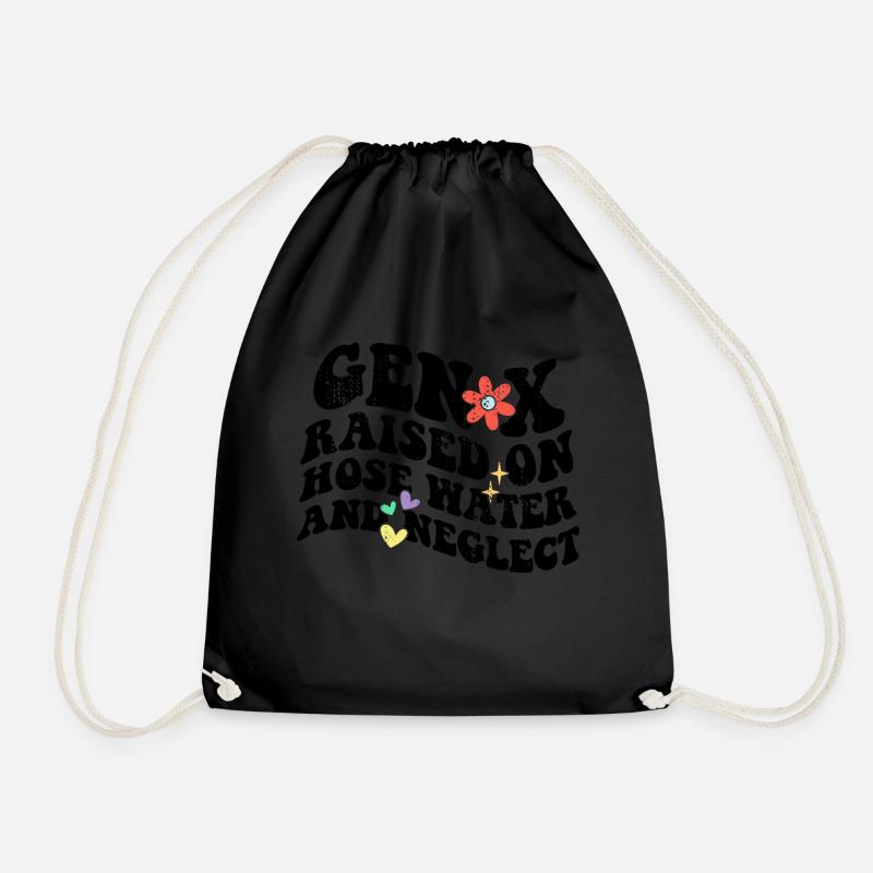Retro Gen X Raised on Hose Water and Neglect - Drawstring Bag - black