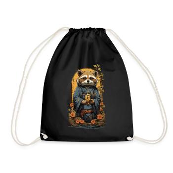 Süßer Marderhund Japanischer Sake Vintage Kunst - Turnbeutel - Schwarz - Vorne