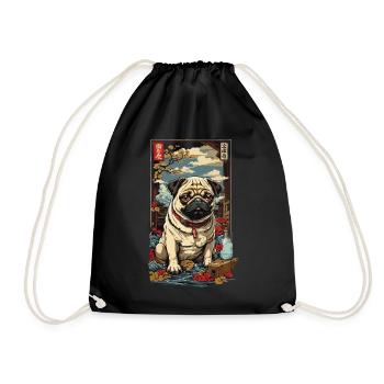 Pug Dog in Vintage Japan Sake Art - Drawstring Bag - black - Front