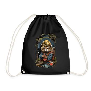 Raccoon Dog Japanese Sake Vintage Japan Art - Drawstring Bag - black - Front