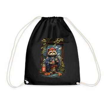 Vintage Art raton laveur chien saké japonais - Sac de sport léger - noir - Devant