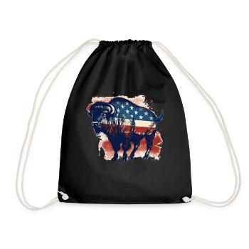 USA Flag American Bison Vintage Animal Patriotic - Turnbeutel - Schwarz - Vorne