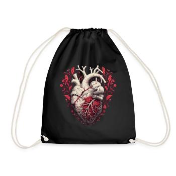 Floral Human Heart Anatomy Valentines Day Dark Got - Turnbeutel - Schwarz - Vorne