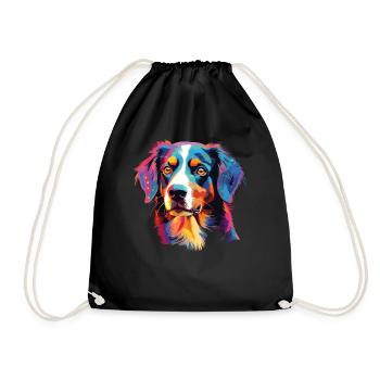 Watercolor Colorful Appenzeller Mountain Dog - Drawstring Bag - black - Front