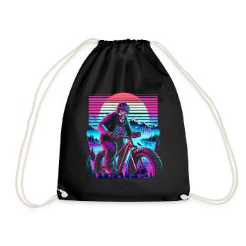 Synthwave Skelett Biker Fatbike Retro Sunset - Turnbeutel - Schwarz - Vorne