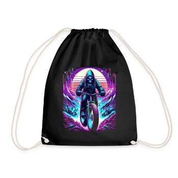 Skelett Fatbiker Synthwave Retro Fahrrad Fahrer - Turnbeutel - Schwarz - Vorne