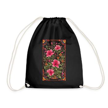 Deco Floral Vintage Aesthetic Streetwear Design - Drawstring Bag - black - Front