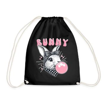 Bunny Kaugummi Bandana Hase niedlich Retro Häschen - Turnbeutel - Schwarz - Vorne