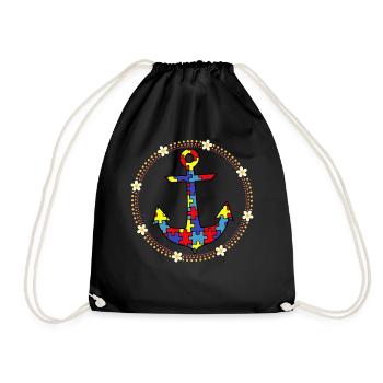 Special Education Shirt, Anchor Puzzle Pieces Tee - Drawstring Bag - black - Front