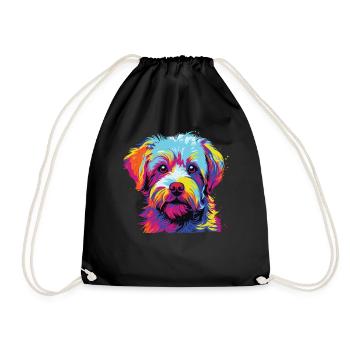 Watercolor Colorful Dandie Dinmont Terrier - Drawstring Bag - black - Front