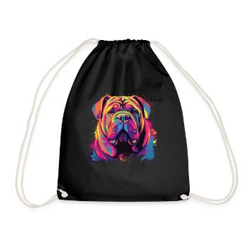 Wasserfarben Farbenfroher Chinese Shar Pei - Turnbeutel - Schwarz - Vorne