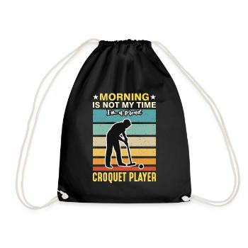 Croquet Player Morning Is Not My Time Outdoor Game - Drawstring Bag - black - Front