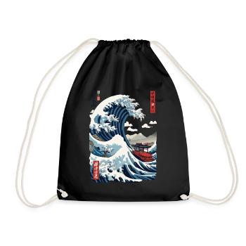 Japan Ukiyo-E Style Kapitän Segelboot Vintage - Turnbeutel - Schwarz - Vorne