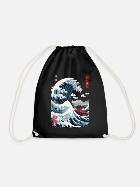 Japan Ukiyo-E Style Kapitän Segelboot Vintage - Turnbeutel - Schwarz