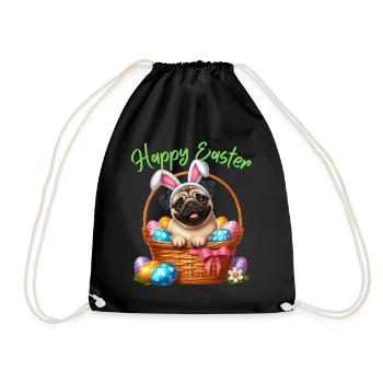 Pug Dog Easter Easter Bunny Happy Easter Cute - Drawstring Bag - black - Front