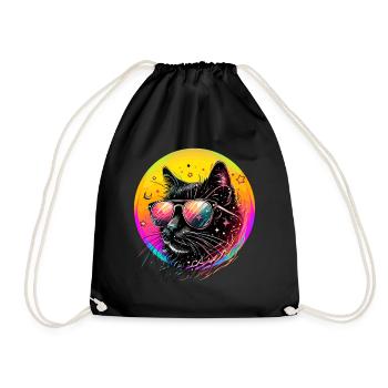 Cat Cats Mom Neon Sunglasses 80's Disco - Drawstring Bag - black - Front