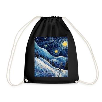 Skiing Starry Night Shirt Skiing Winter Adventure - Drawstring Bag - black - Front