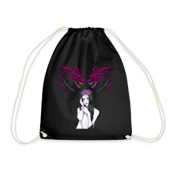 Mädchen Frau Drachen Fantasy Fabel Fabelwesen - Turnbeutel - Schwarz - Vorne