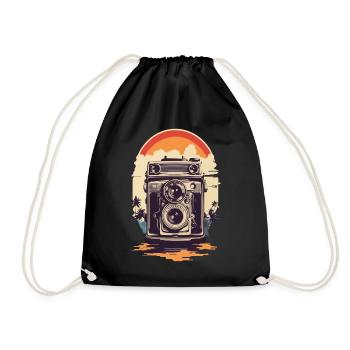 Vintage Photo Camera Aesthetic Photographer Retro - Drawstring Bag - black - Front
