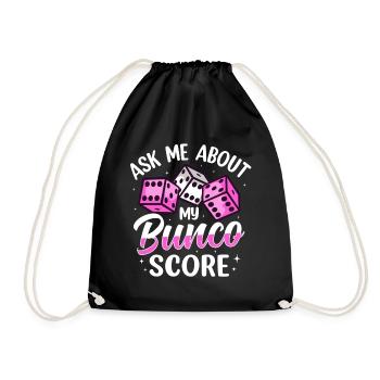 Ask me about my Bunco Score dice game - Drawstring Bag - black - Front