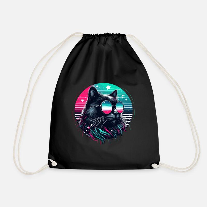 Katze Katzen Neon Cool schwarz 80er Katzenmama Fun - Turnbeutel - Schwarz