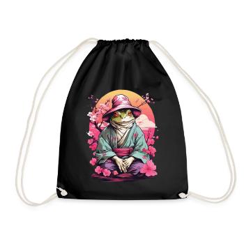 Vaporwave Aesthetic Vintage Frog Streetwear - Drawstring Bag - black - Front