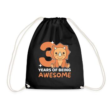 Triceratops for 3rd birthday children three years - Drawstring Bag - black - Front