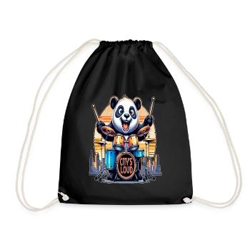 Citys Loud, Urban Beat Panda Drummer - Drawstring Bag - black - Front