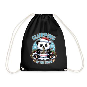 Slurping in the Snow, Cozy Panda Noodle Delight - Drawstring Bag - black - Front