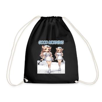 Good Morning, Cheerful Anime Nurse Duo - Drawstring Bag - black - Front