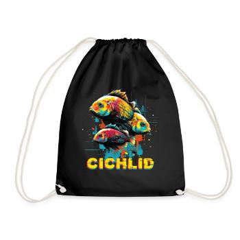 Graffiti Glitch Cichlid Breeder Fishkeeping - Turnbeutel - Schwarz - Vorne