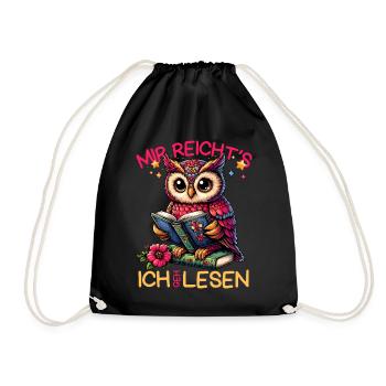 Buch Bücher Eule Uhu Eulen Literatur Lesen lustig - Turnbeutel - Schwarz - Vorne