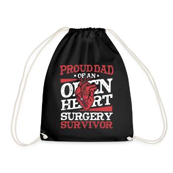 Proud Dad Of Heart Surgery Survivor Open Heart - Drawstring Bag - black - Front