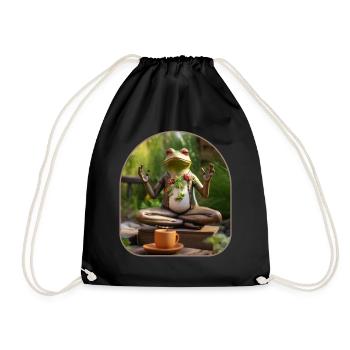 Yoga Frog Garden Practice Peaceful Cottagecore - Drawstring Bag - black - Front