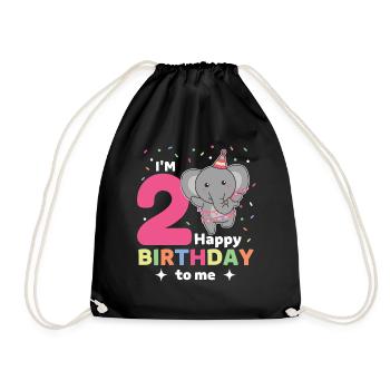 Elefant zum 2. Geburtstag Kinder zwei Jahre alt - Turnbeutel - Schwarz - Vorne