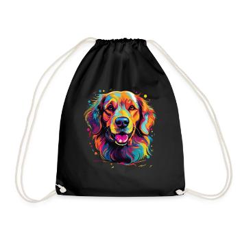 Watercolor Colorful Golden Retriever - Drawstring Bag - black - Front