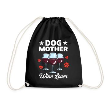 Dog mother and wine lover - Drawstring Bag - black - Front