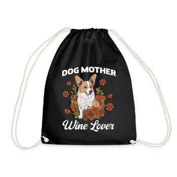 Dog mother and wine lover - Drawstring Bag - black - Front