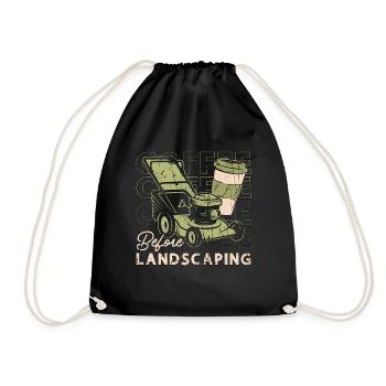 Landscaper Coffee Before Lawn Mowing Coffee Lover - Drawstring Bag - black - Front