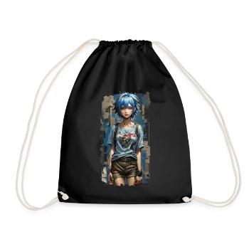 Blue Angel with Mechanical Heart - Drawstring Bag - black - Front