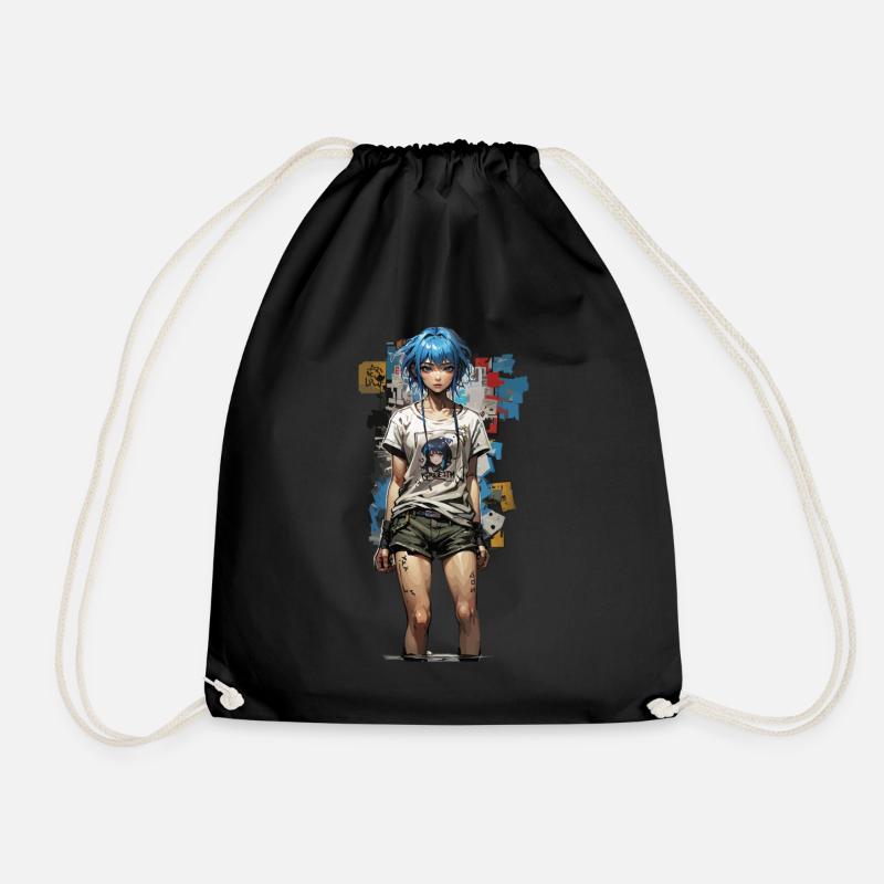 Anime Streetstyle Design Mit Blauer Haar - Turnbeutel - Schwarz