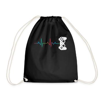 Gamer Heartbeat Controller Retro Video Game Lover - Drawstring Bag - black - Front