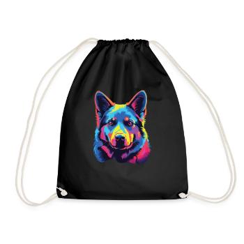 Watercolor Colorful Norwegian Elkhound - Drawstring Bag - black - Front