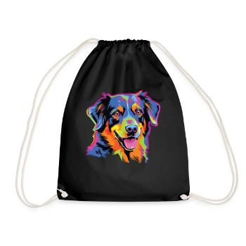 Watercolor Colorful Appenzeller Mountain Dog - Drawstring Bag - black - Front