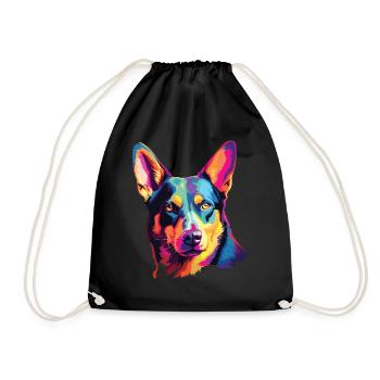 Watercolor Colorful Australian Kelpie - Drawstring Bag - black - Front