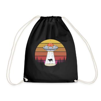Retro Alien Abduction Cow Animals - Drawstring Bag - black - Front