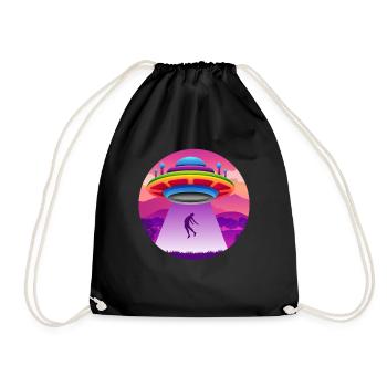 Colorful Flying Saucer Alien Abduction - Drawstring Bag - black - Front